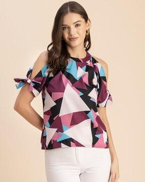 women geometric print loose fit top