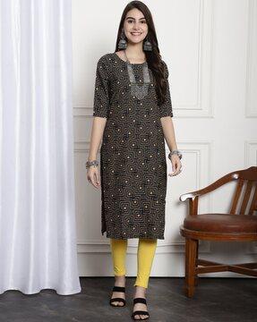 women geometric print no darts straight kurta