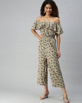 women geometric print off-shoulder jumpsuit