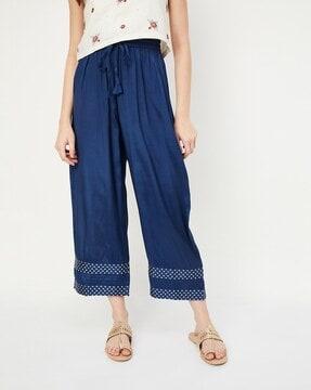 women geometric print palazzo pants with drawstring waist