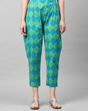 women geometric print palazzos with semi-elasticated waist