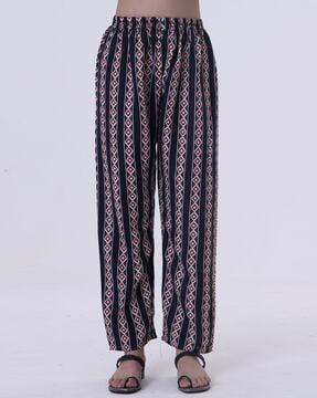 women geometric print pants with elasticated waistband