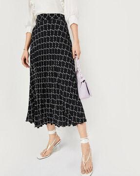 women geometric print pleated a-line midi skirt