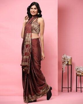 women geometric print pre-stitched saree
