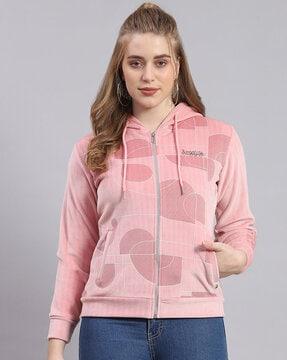 women geometric print regular fit hoodie