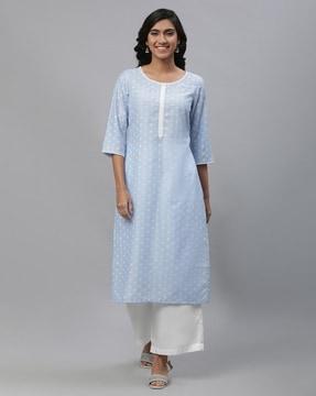 women geometric print regular fit straight kurta