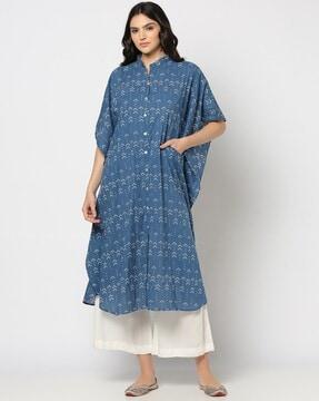 women geometric print relaxed fit kaftan kurta