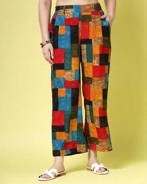 women geometric print relaxed fit palazzos