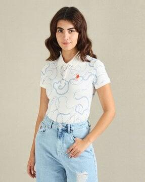 women geometric print relaxed fit polo t-shirt