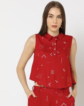 women geometric print relaxed fit top