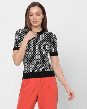women geometric print relaxed fit top