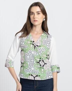 women geometric print relaxed fit top