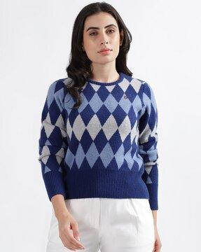 women geometric print round-neck pullover