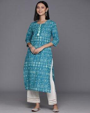 women geometric print round-neck straight kurta