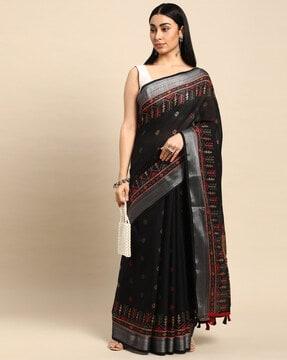 women geometric print saree with contrast border