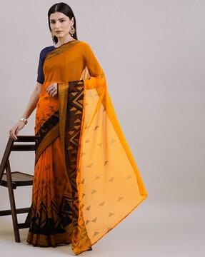 women geometric print saree with contrast border