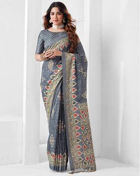 women geometric print saree with contrast border