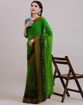 women geometric print saree with contrast border