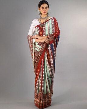 women geometric print saree with contrast border