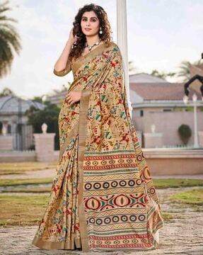 women geometric print saree with contrast border