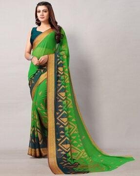 women geometric print saree with contrast border