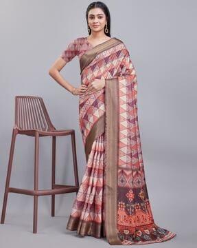 women geometric print saree with contrast border