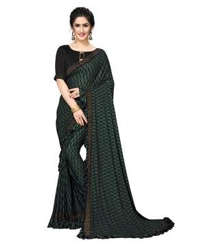 women geometric print saree with lace border