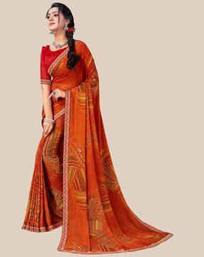 women geometric print saree with patch border