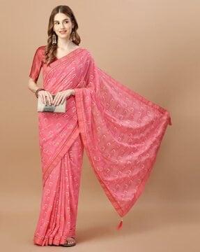 women geometric print saree with tassels