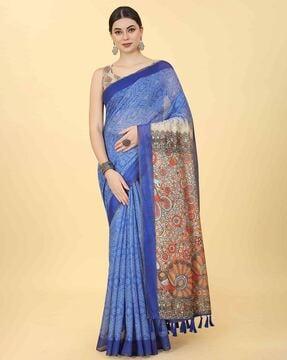 women geometric print saree with tassels