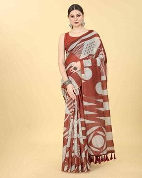 women geometric print saree with tassels