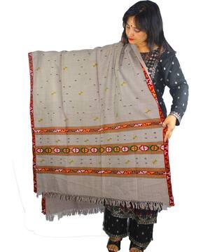 women geometric print shawl with tassels
