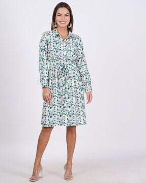 women geometric print shirt dress