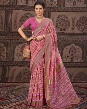 women geometric print silk saree with tassels