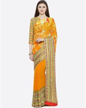 women geometric print silk saree