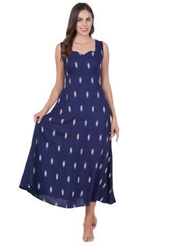 women geometric print sleeveless a-line dress