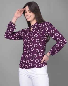 women geometric print slim fit top