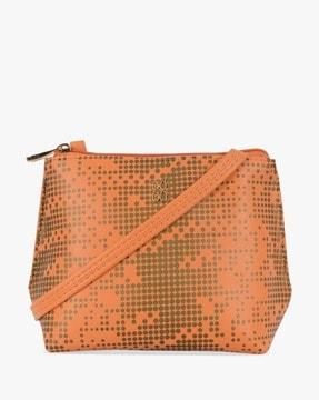 women geometric print sling bag with zip closure