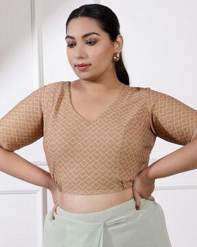women geometric print slip-on plus size blouse