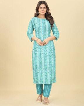 women geometric print straight kurta & pants set