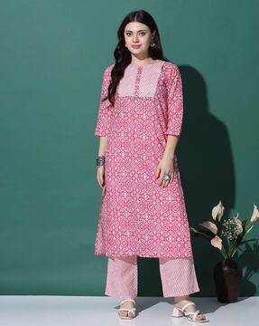 women geometric print straight kurta & pants set