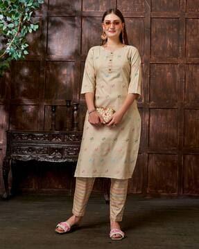 women geometric print straight kurta & pants set