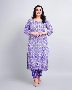 women geometric print straight kurta & pants set