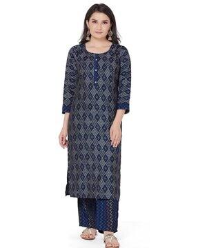 women geometric print straight kurta set