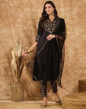 women geometric print straight kurta set