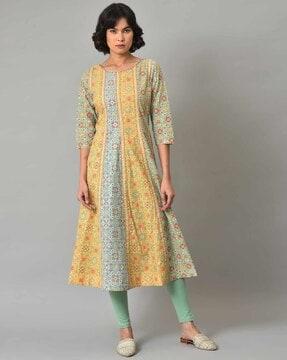 women geometric print straight kurta set