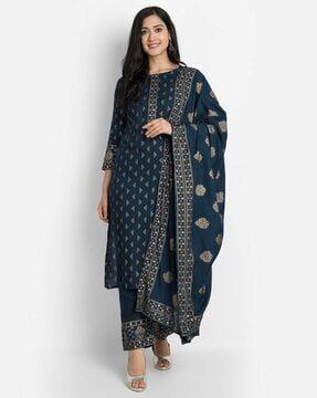 women geometric print straight kurta set