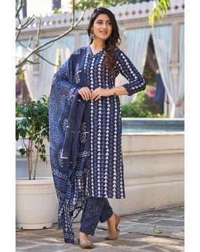 women geometric print straight kurta set