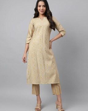 women geometric print straight kurta with pants