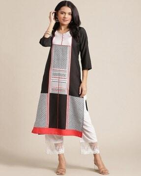 women geometric print straight kurta